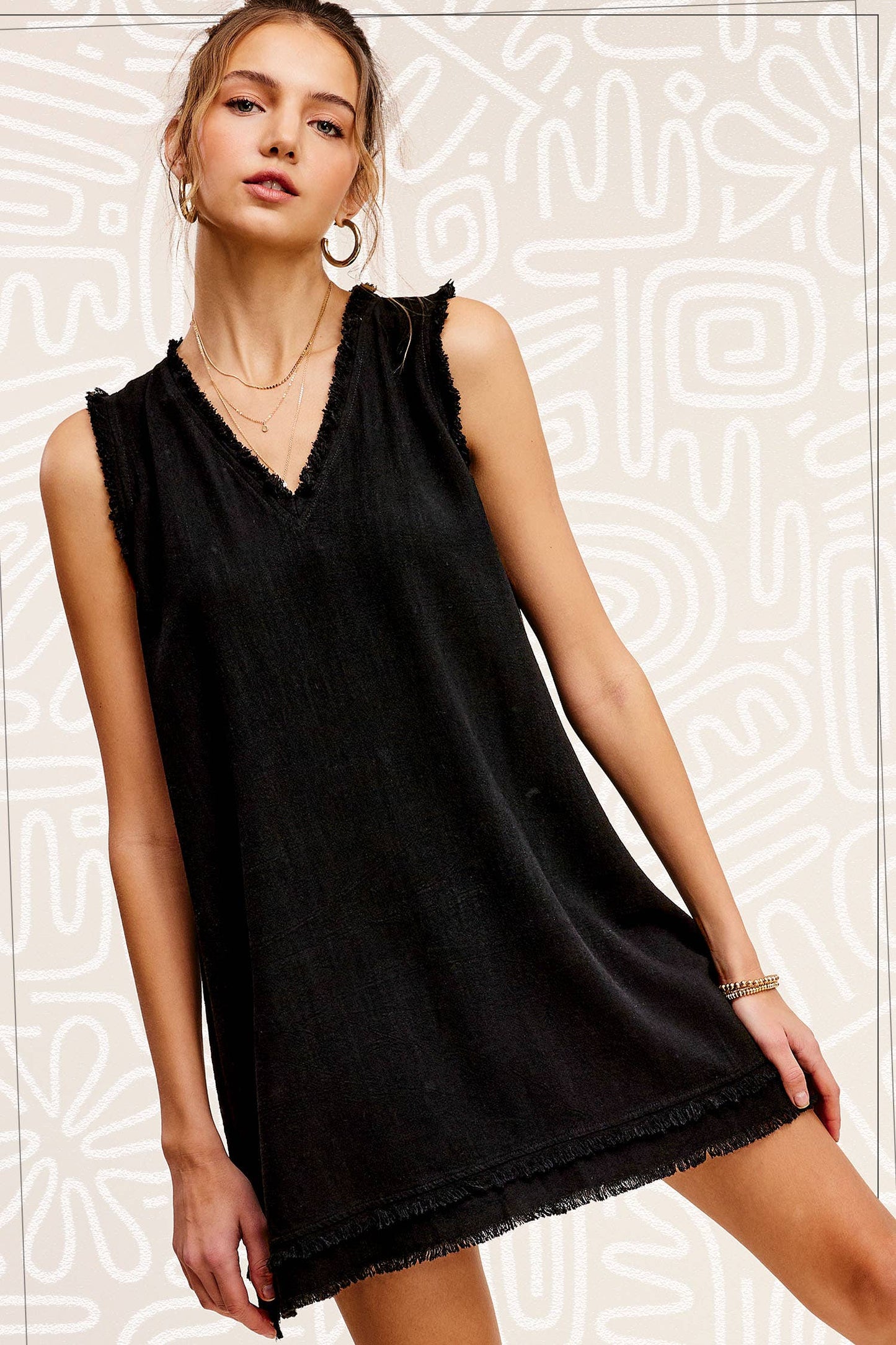 SOFT WASH VNECK DRESS: BLACK