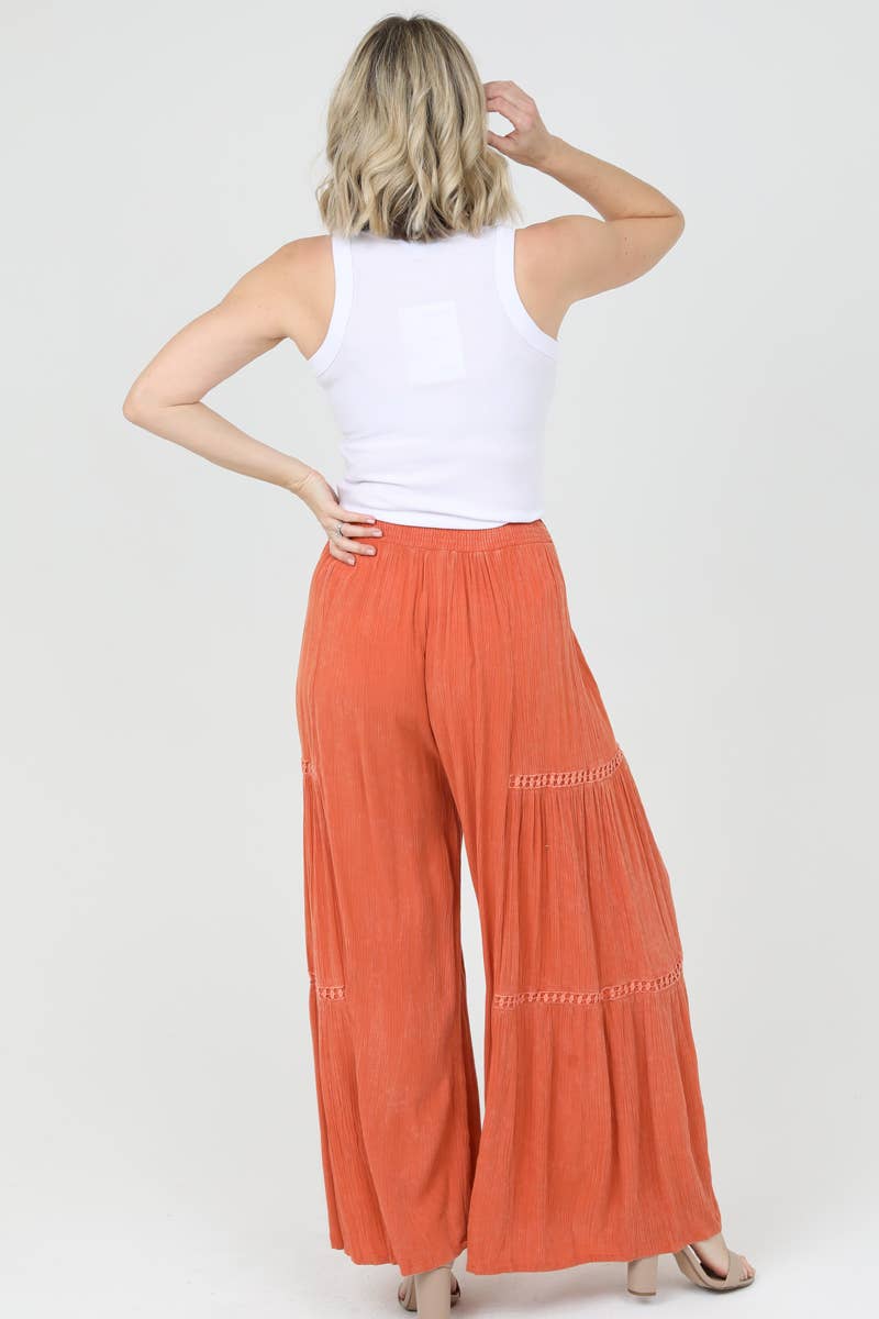 SMOCKED WAIST PANTS- BURNT ORANGE