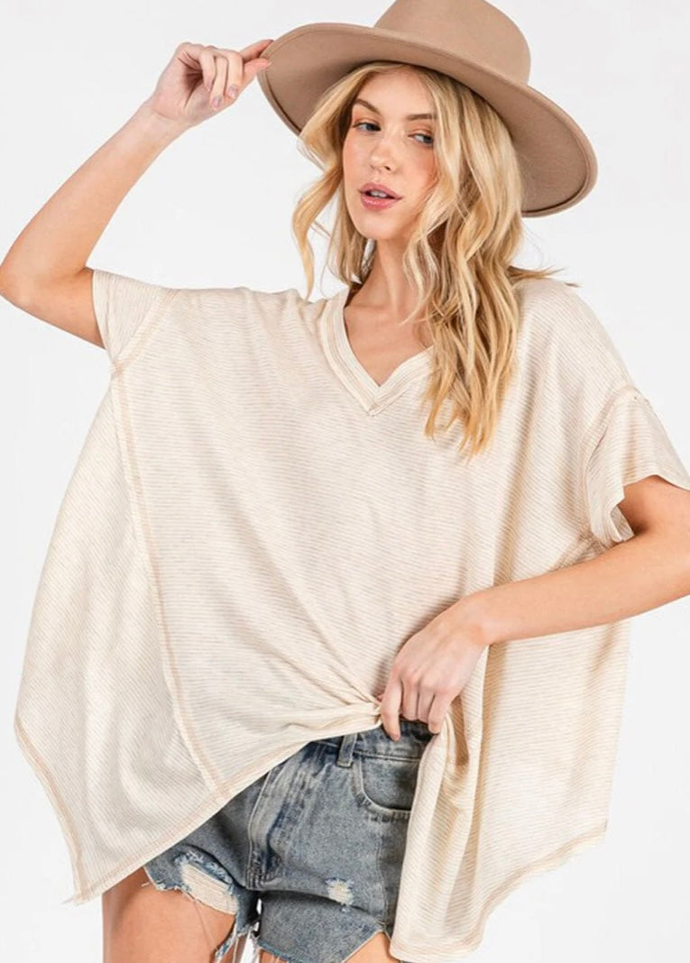CREAM HI LOW VNECK TUNIC