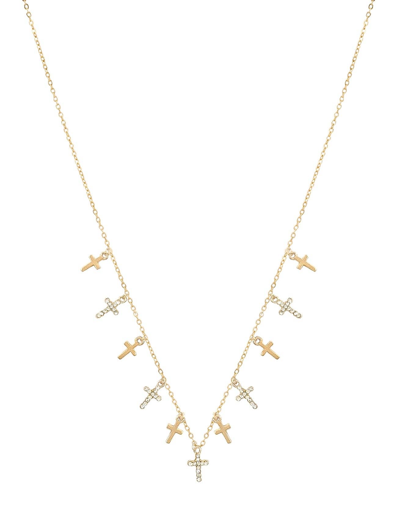 GOLD AND RHINESTONE CROSS CHARM NECKLACE