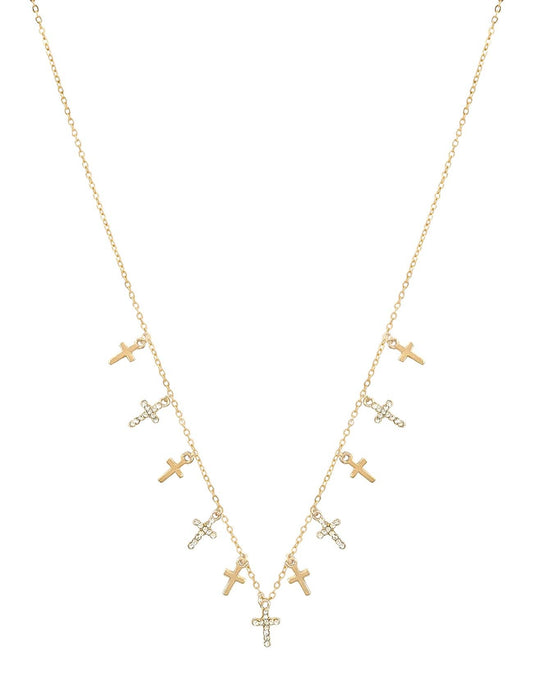 GOLD AND RHINESTONE CROSS CHARM NECKLACE