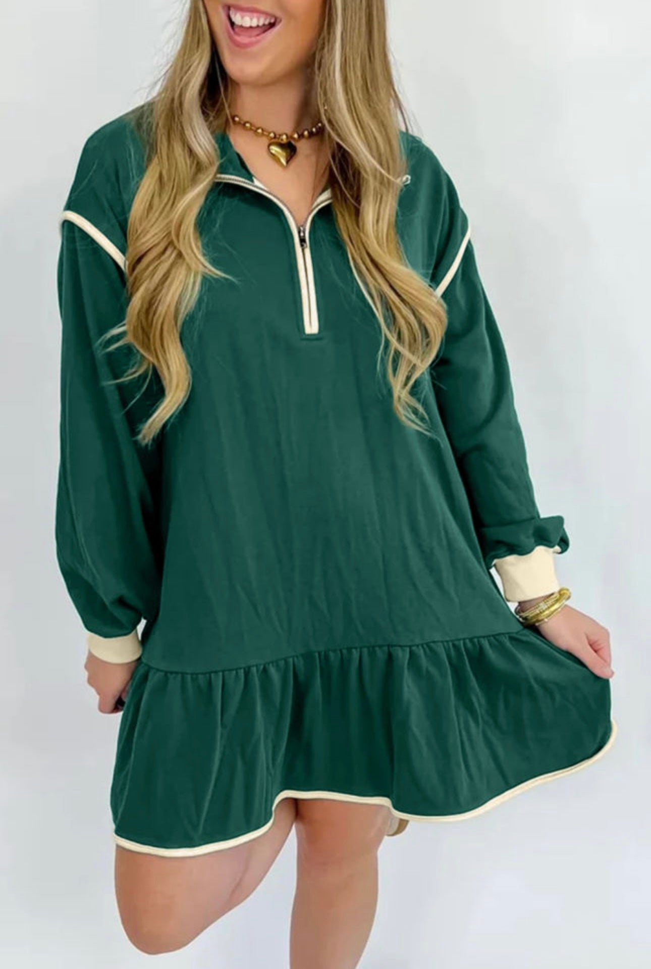 GREEN ZIPPER DRESS
