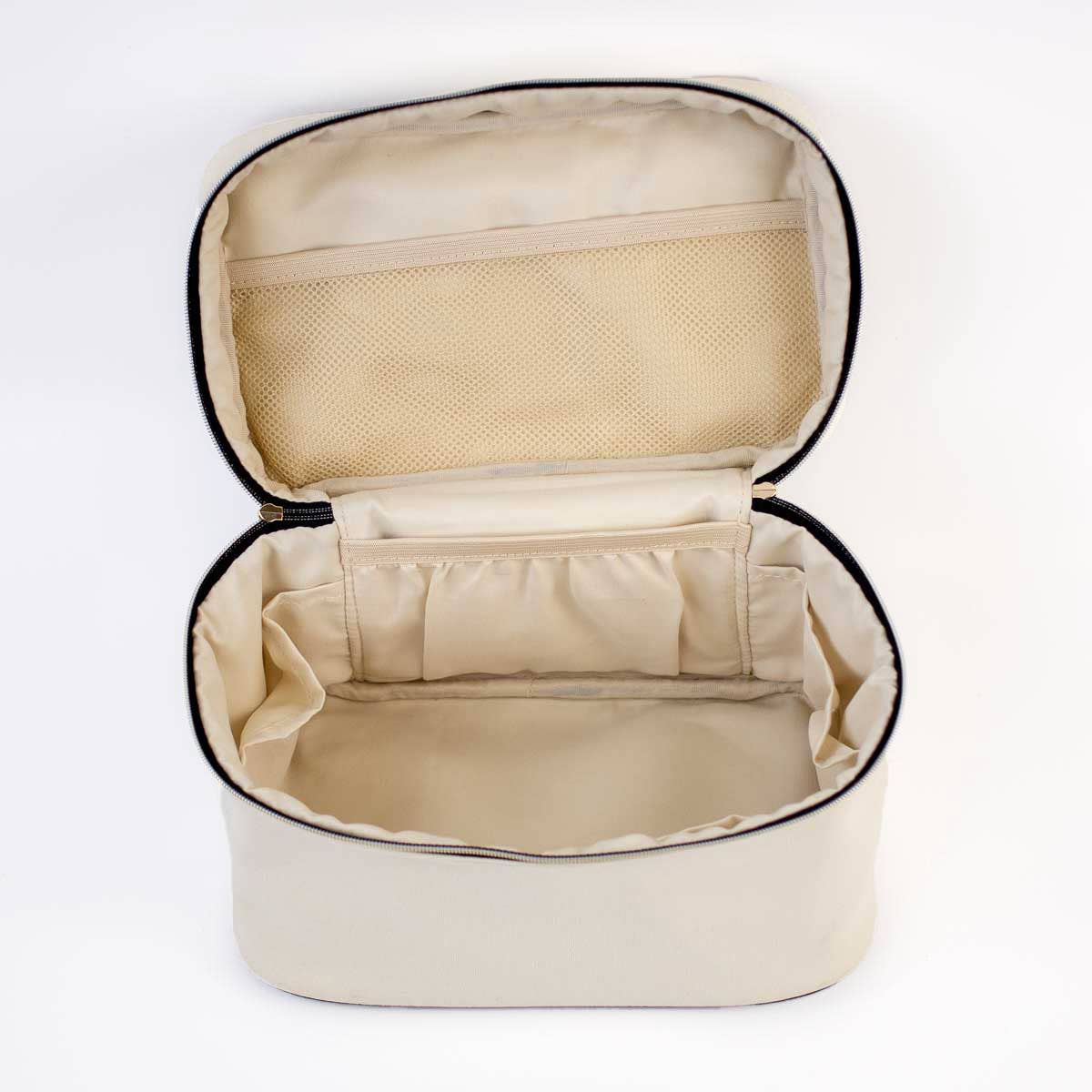 CREAM/BLACK COSMETIC BAG