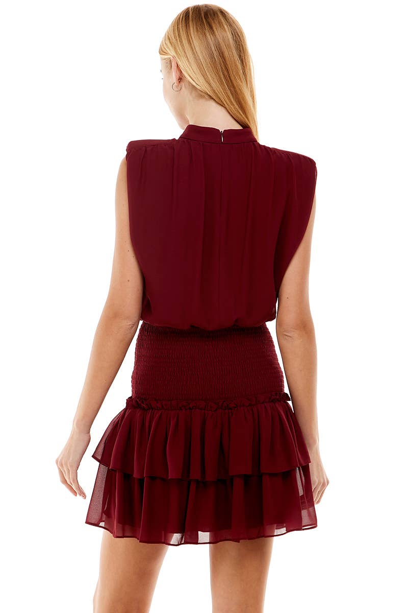 BURGUNDY SMOCK WAIST DRESS