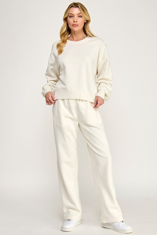 STRAIGHT LEG SWEATSHIRT SET: CREAM
