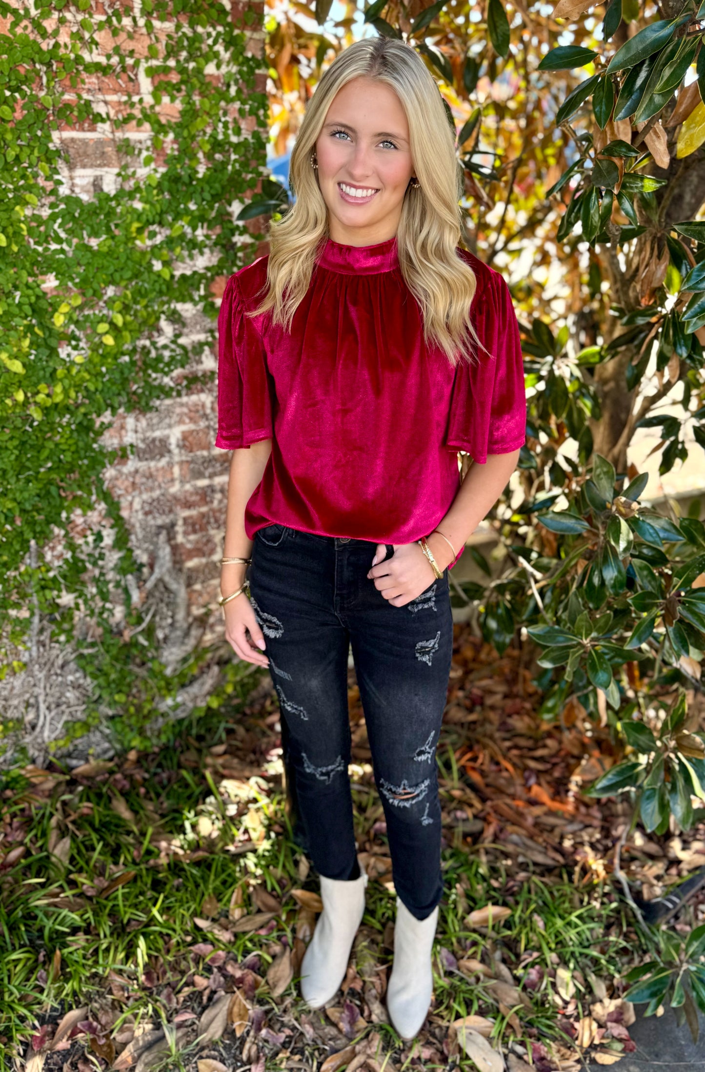 BURGUNDY VELVET BLOUSE