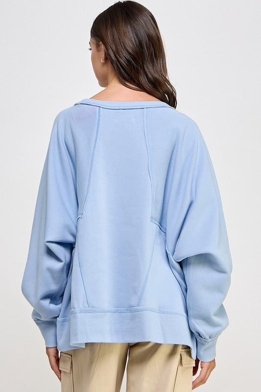 OVERSIZED PATCH PULLOVER: SKY BLUE