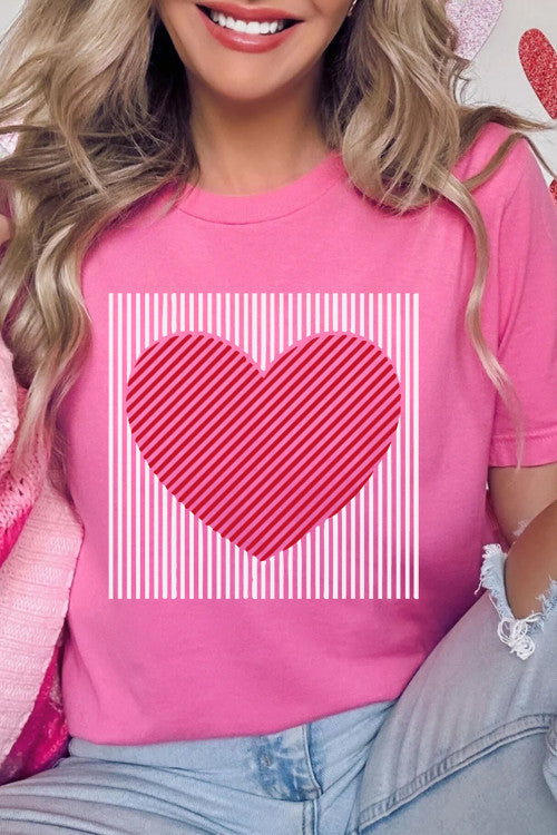 PINK STRIPED HEART TEE