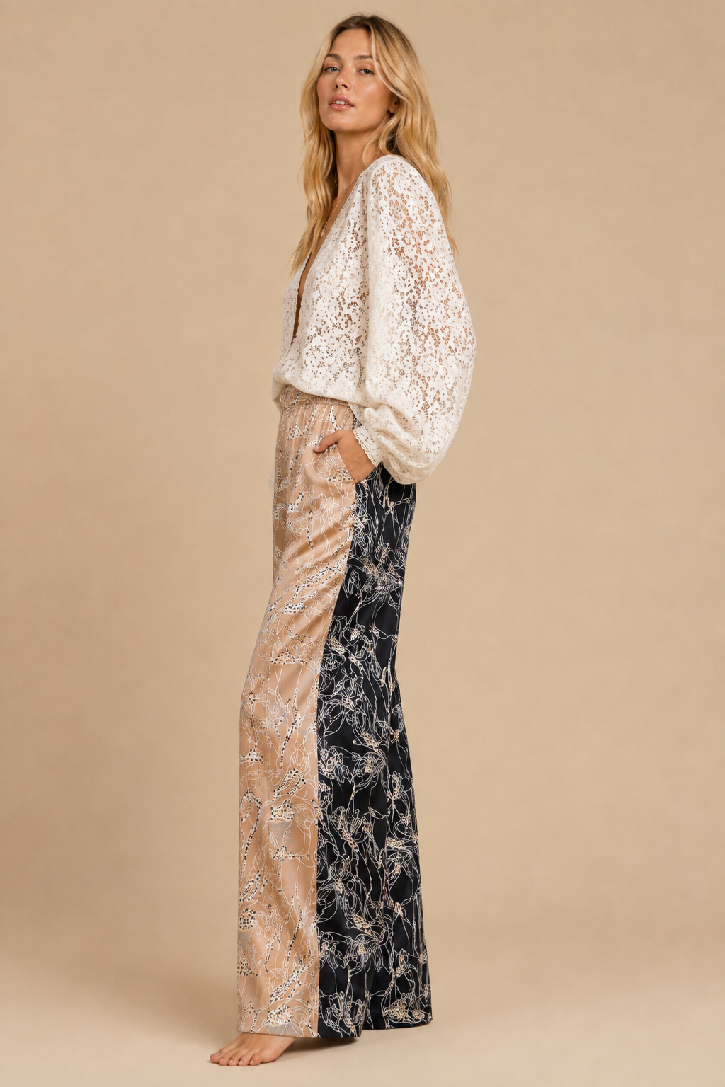 CHAMPAGNE BLACK FLORAL PANT