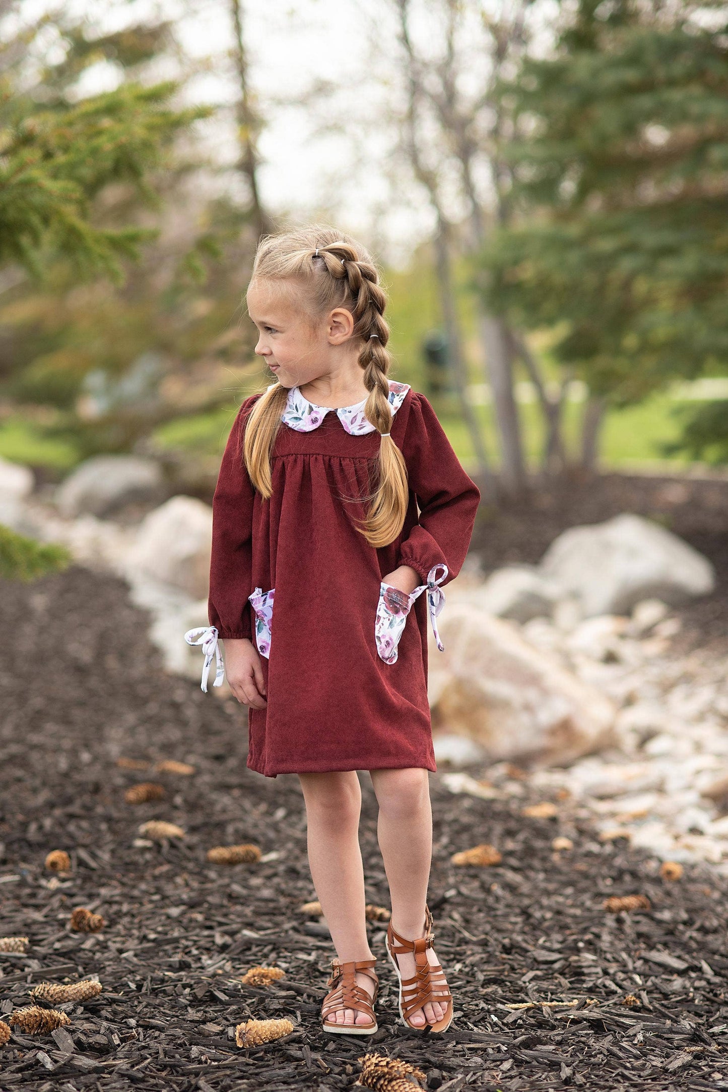 GIRLS BURGUNDY CORDUROY DRESS