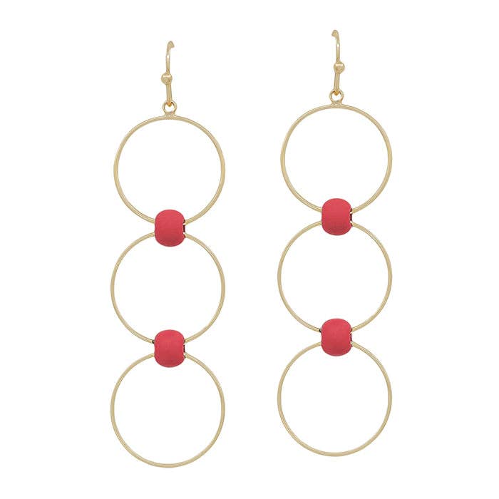 GOLD TRIPLE DROP RED ACCENT EARRING