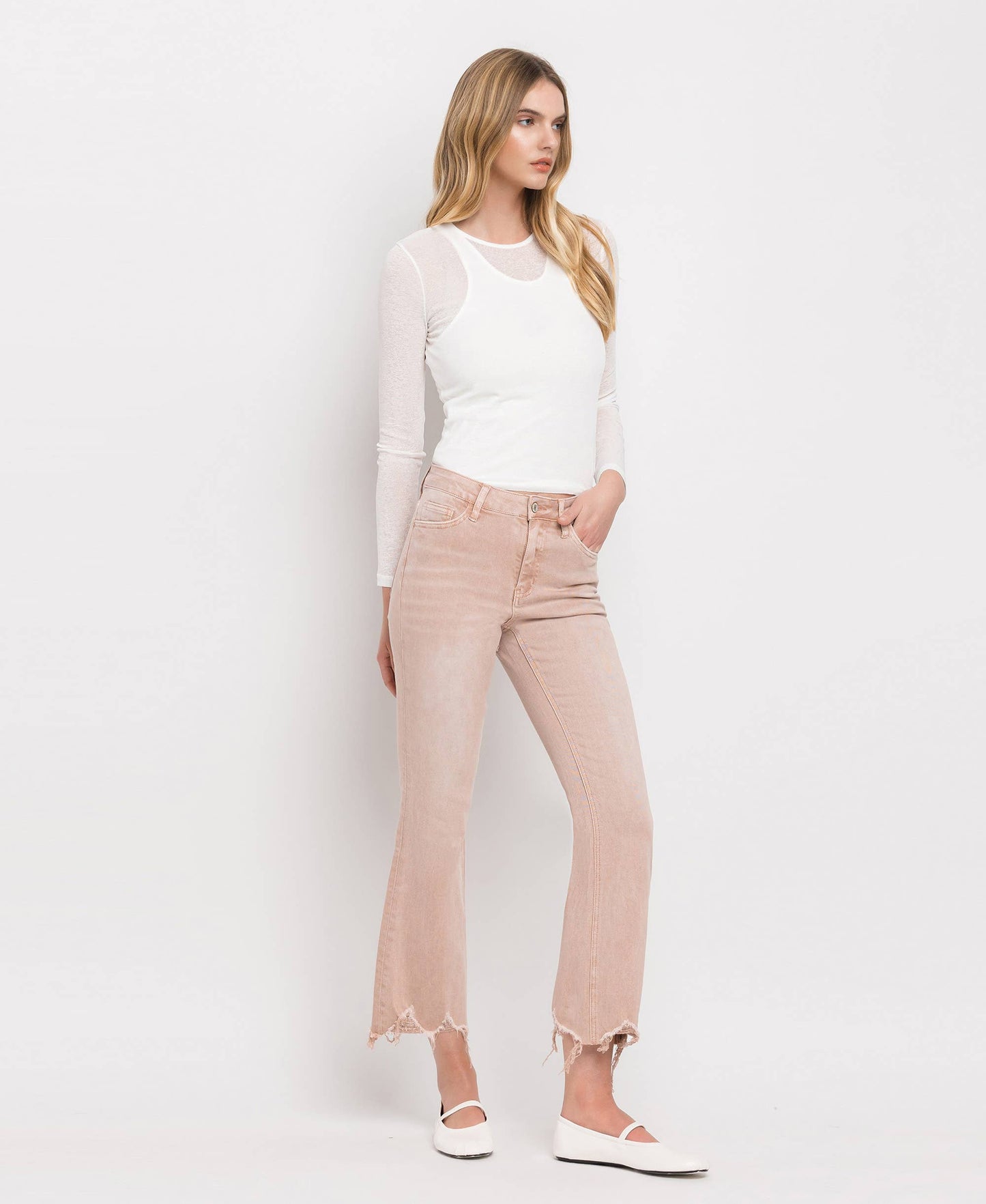 CROP FLARE JEANS- CORAL