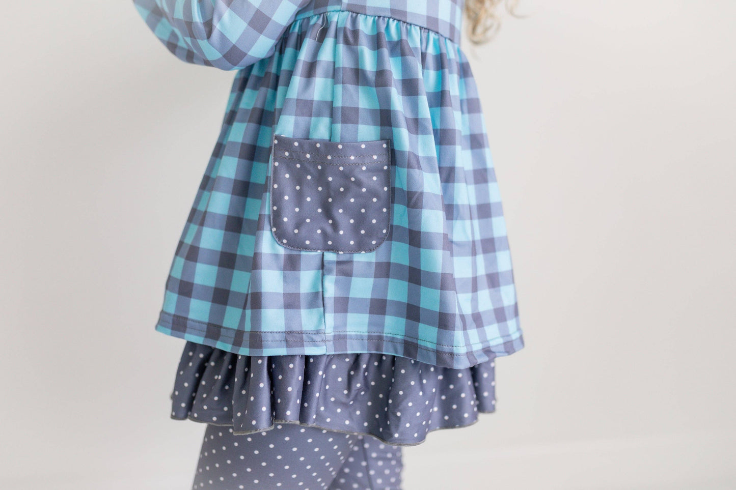 GIRLS DUSTY BLUE GINGHAM SET