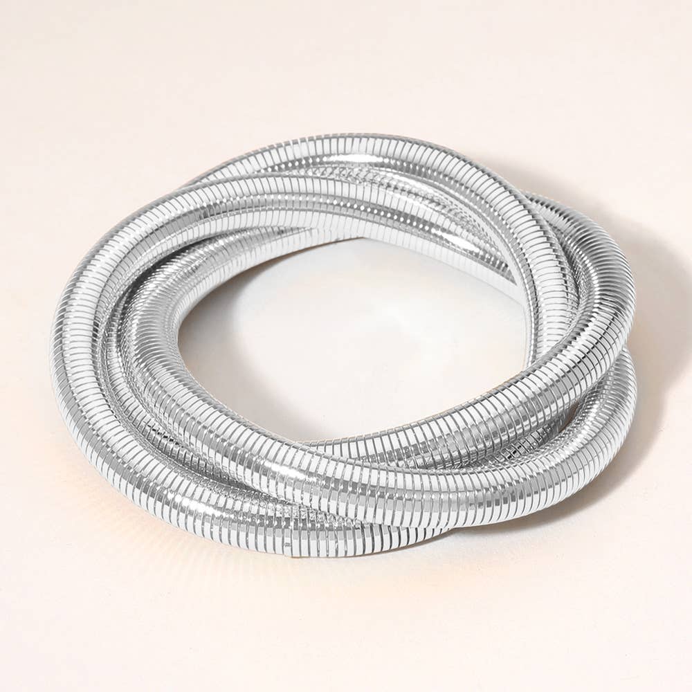 TRIPLE TWISTED STRETCH BRACELET: SILVER