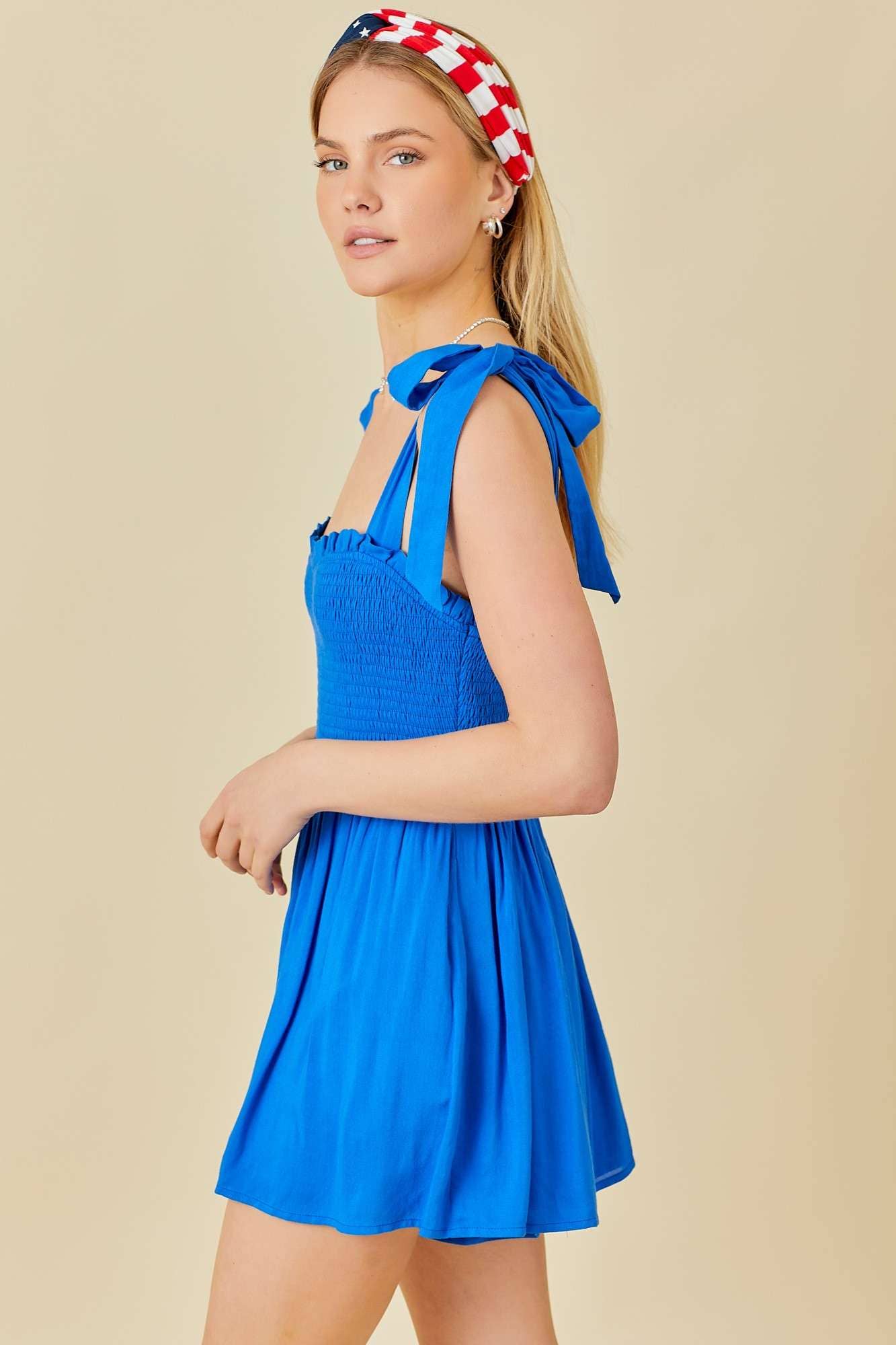 ROYAL BLUE SHOULDER TIE ROMPER