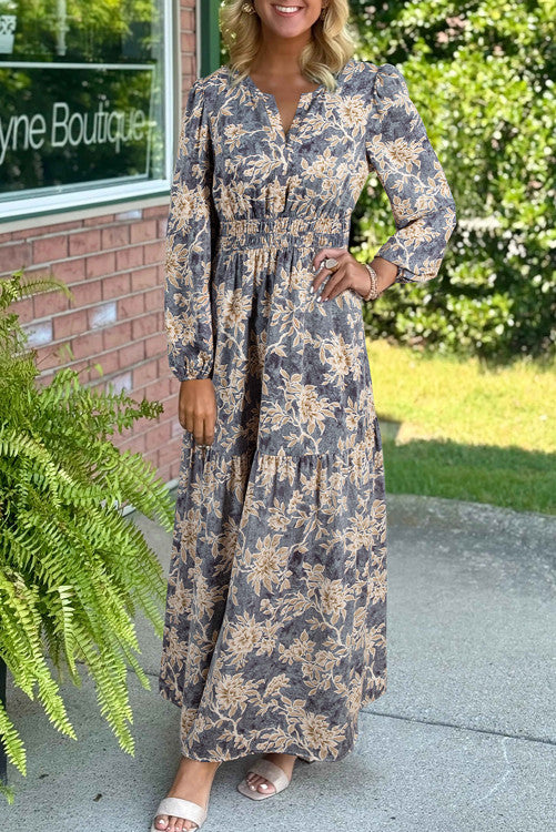 NAVY TAUPE FLORAL MAXI