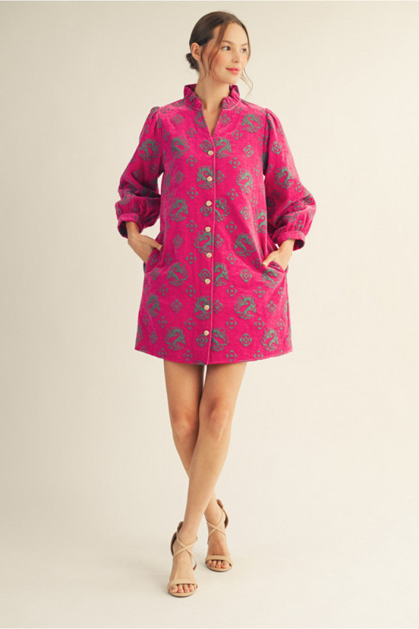 FUCHSIA JACQUARD DRESS