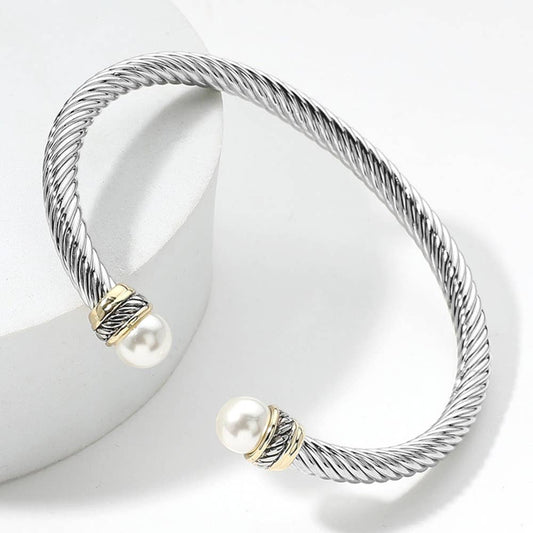 PEARL TWO TONE TWISTED METAL CUFF BRACELET