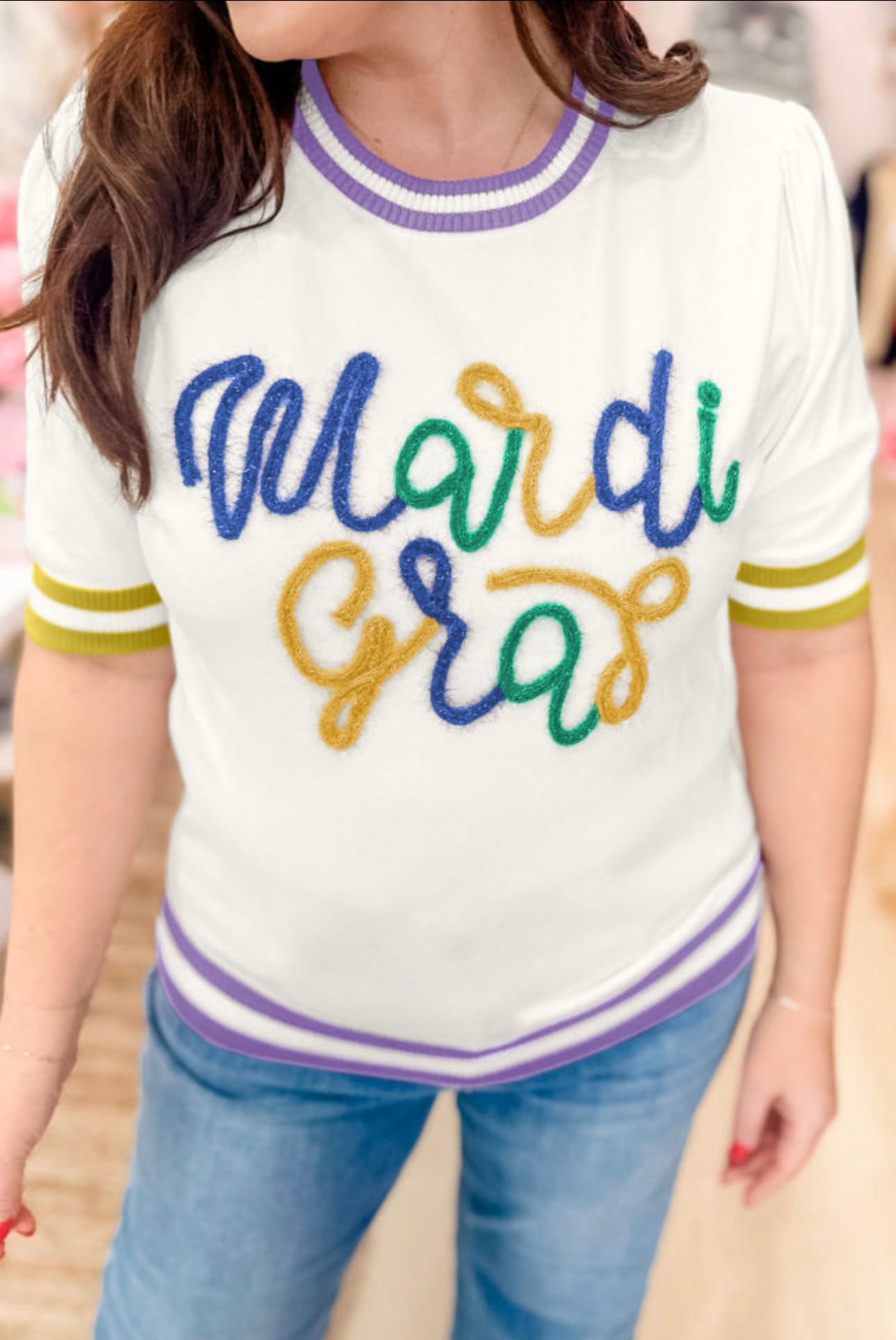 TINSEL MARDI GRAS TOP