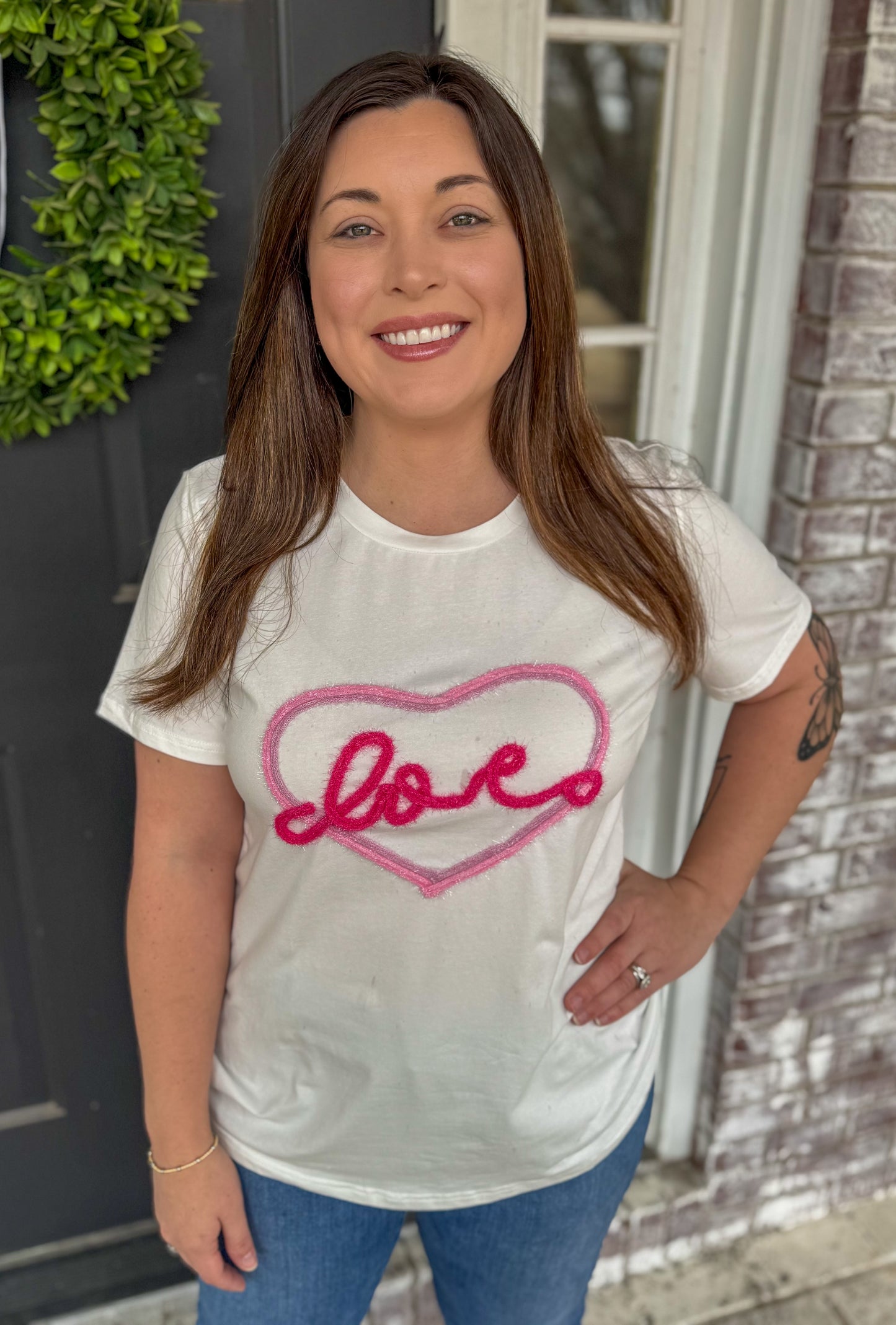 WHITE LOVE TINSEL TEE