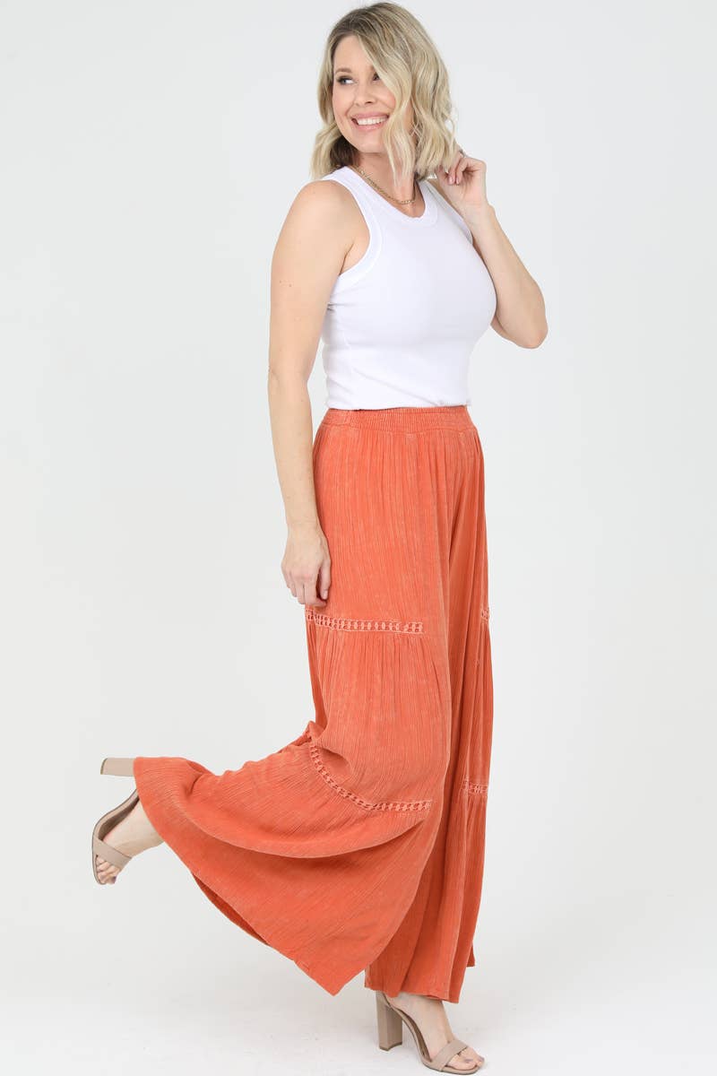 SMOCKED WAIST PANTS- BURNT ORANGE