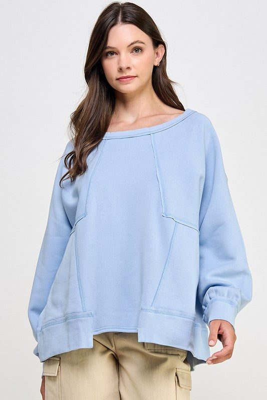 OVERSIZED PATCH PULLOVER: SKY BLUE
