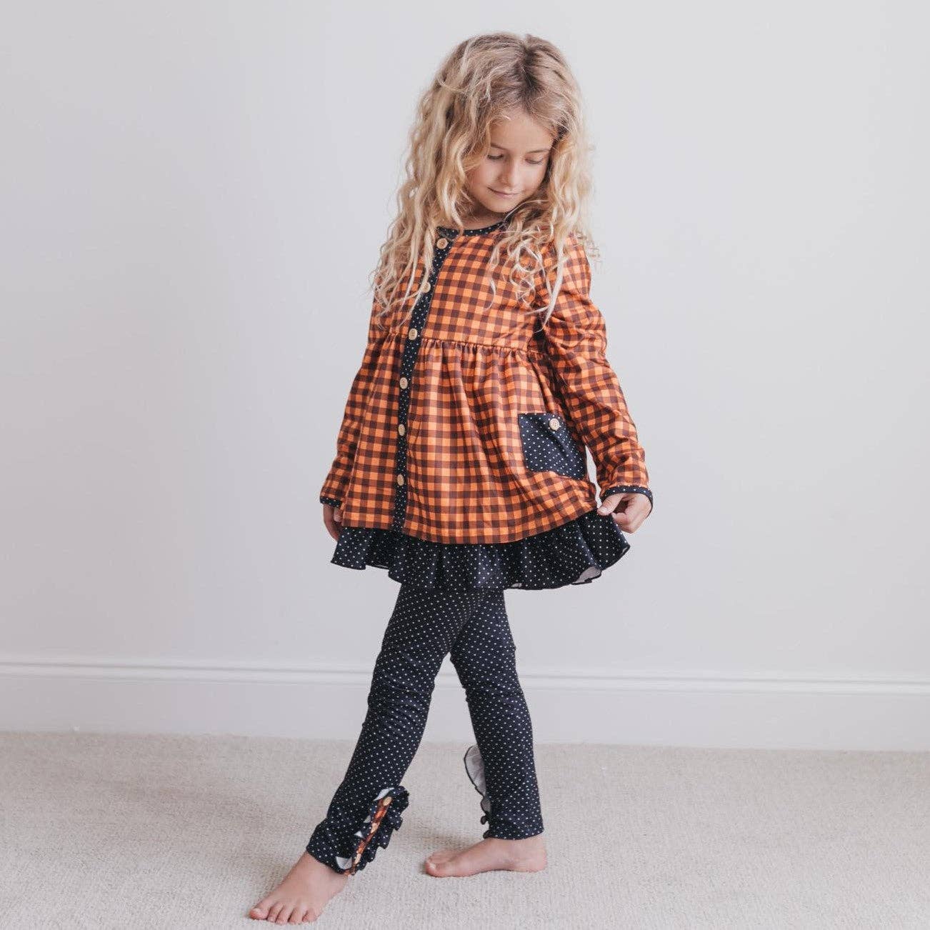 GIRLS NAVY/RUST GINGHAM SET