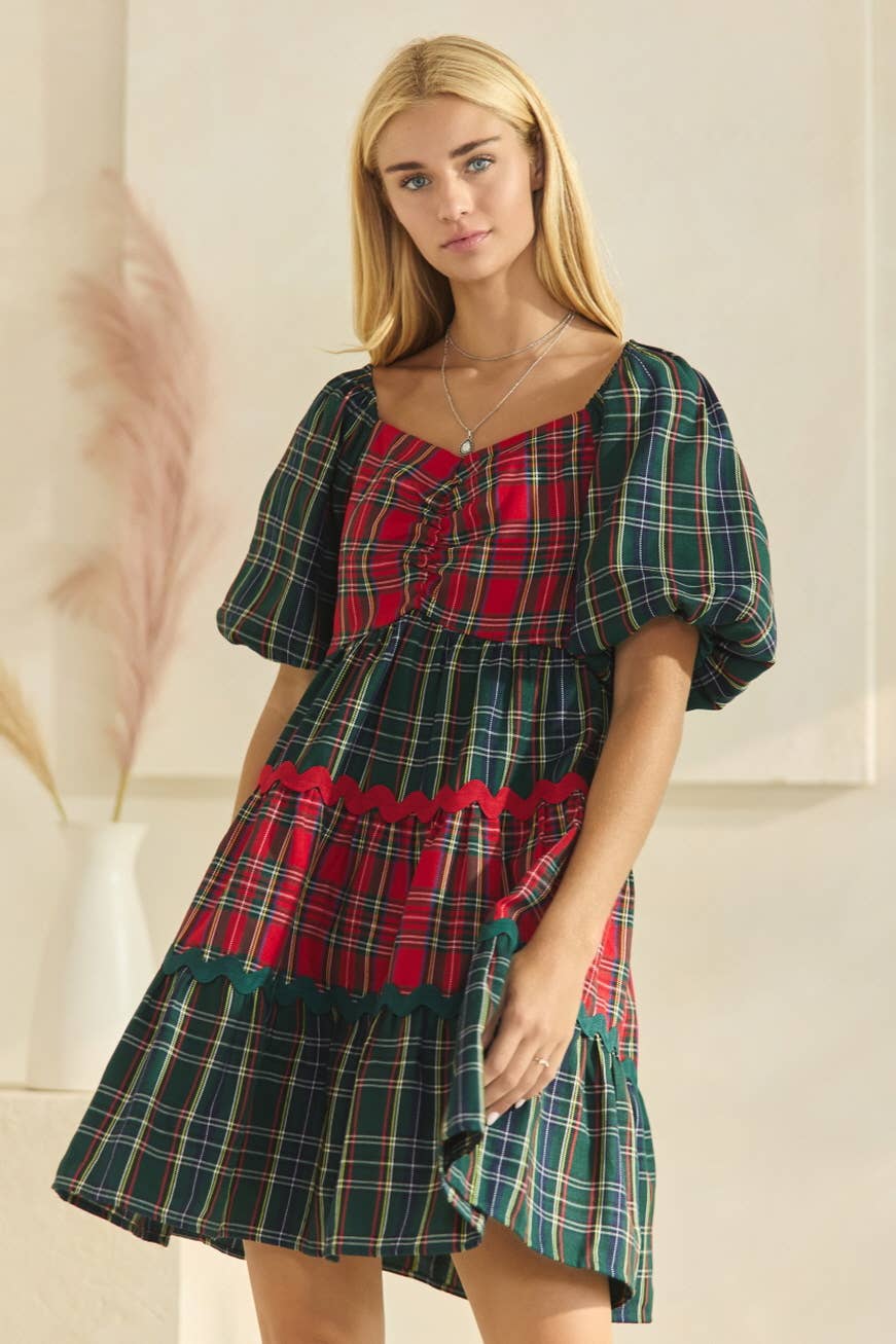 RED GREEN PLAID DRESS