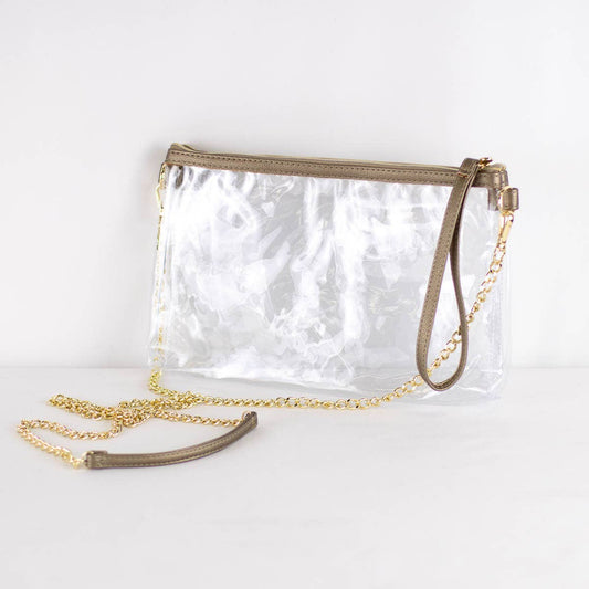 CLEAR/GOLD DOUBLE ZIP CROSSBODY