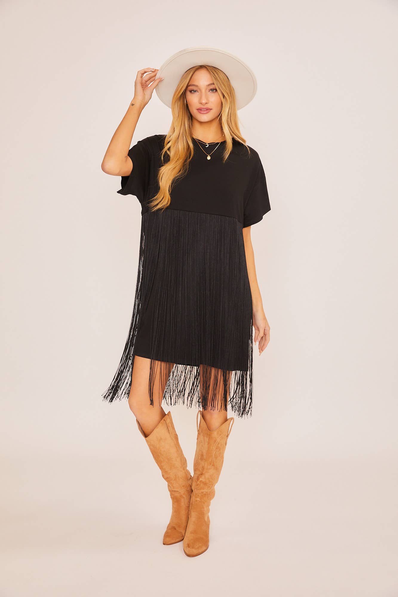 T-SHIRT DRESS WITH TASSEL WAIST DETAIL