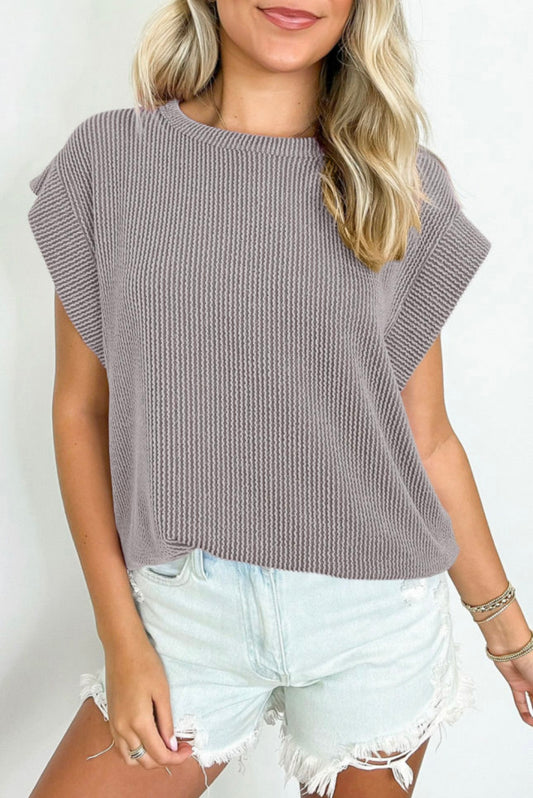 RIBBED CREW NECK TEE: GRAY