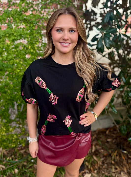 SEQUIN CHAMPAGNE BUBBLE SLEEVE TOP