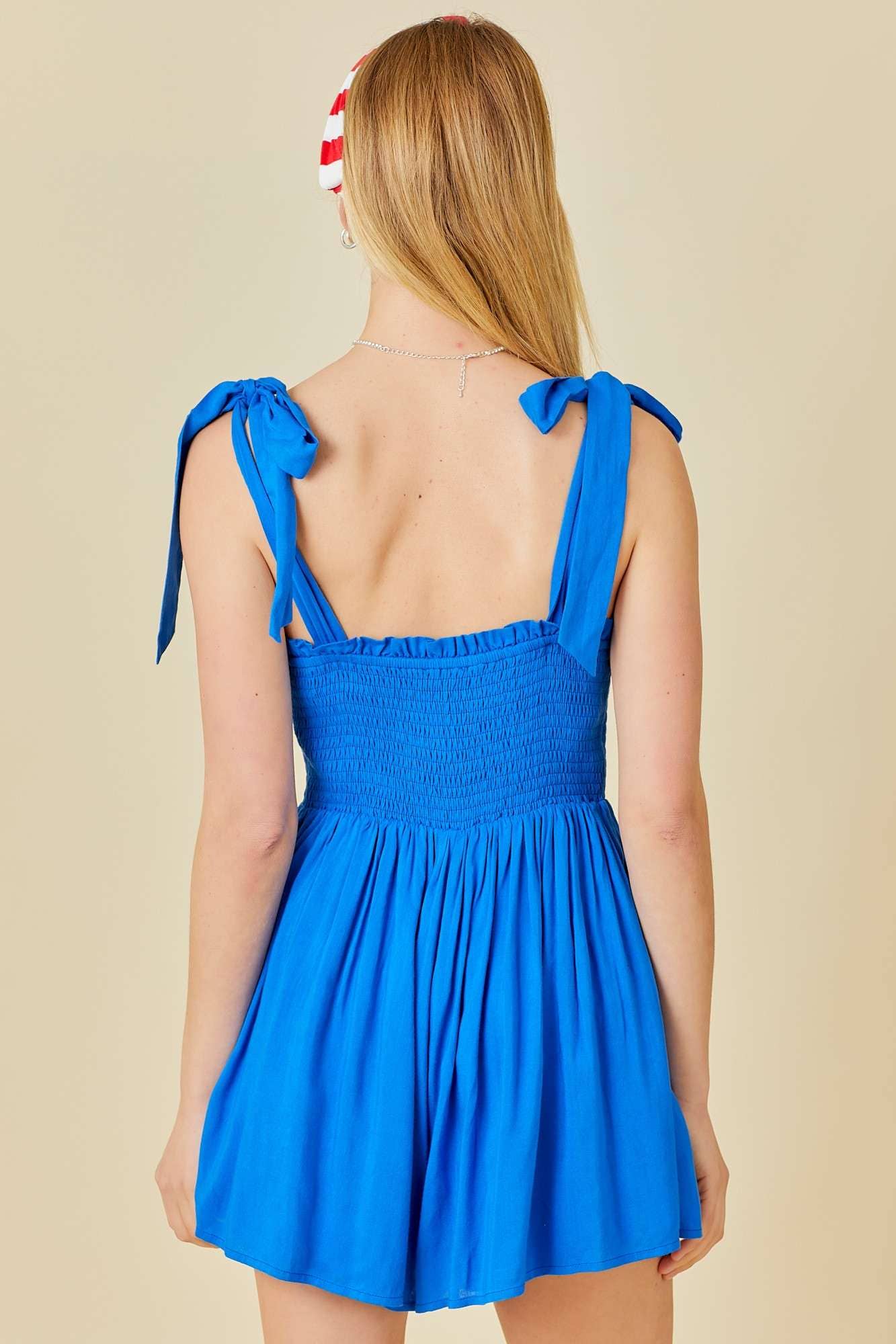 ROYAL BLUE SHOULDER TIE ROMPER