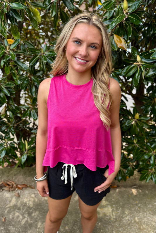 LINEN ELASTIC WAIST SHORT: BLACK