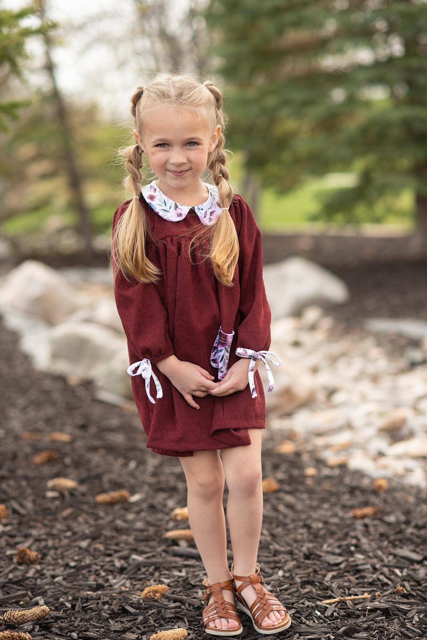 GIRLS BURGUNDY CORDUROY DRESS