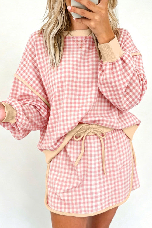 CHECKED SKORT SET: BLUSH