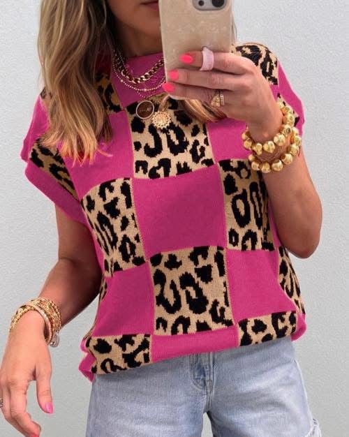 LEOPARD CHECKED TOP: PINK
