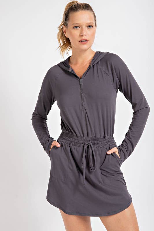 LONG SLEEVE ROMPER: CHARCOAL