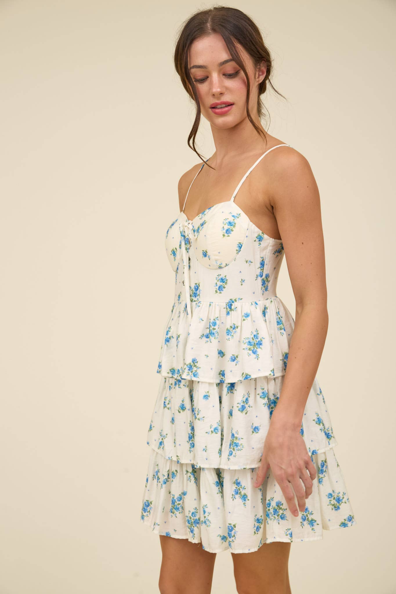 lace up ruffled tiered mini dress Windsor Ruffle Me Up Lace Halter Mini Dress