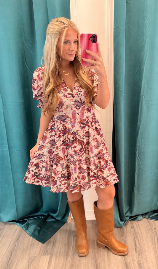 ENTRO PAISLEY DRESS: CREAM