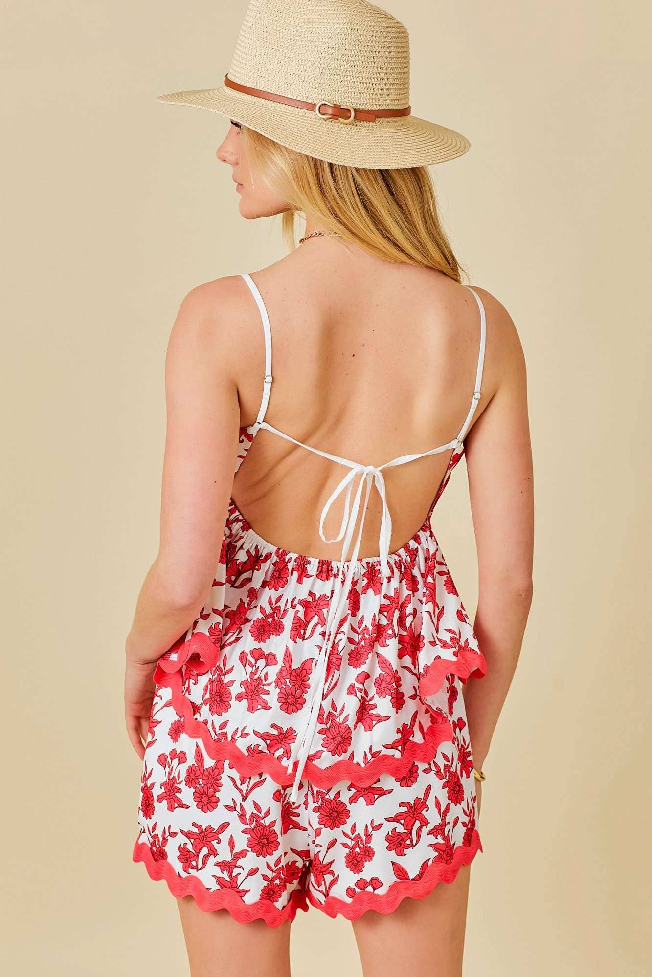 RED/WHT FLORAL BABYDOLL TANK