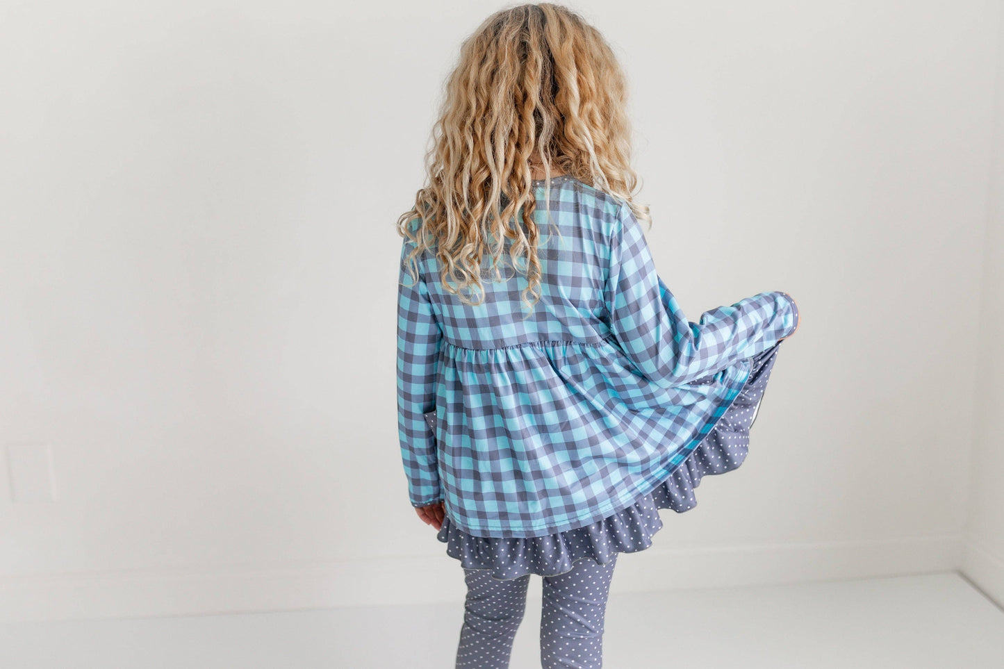 GIRLS DUSTY BLUE GINGHAM SET