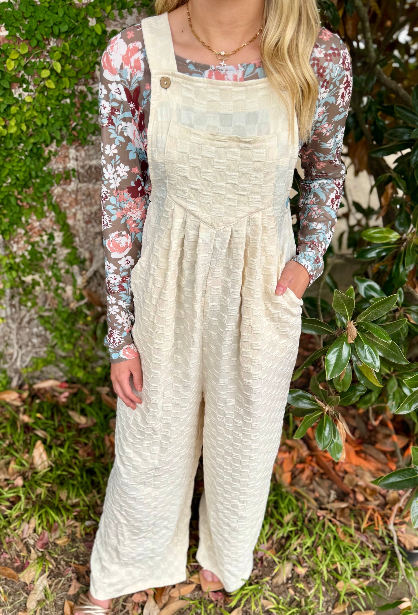 IVORY CHECKED JUMPSUIT