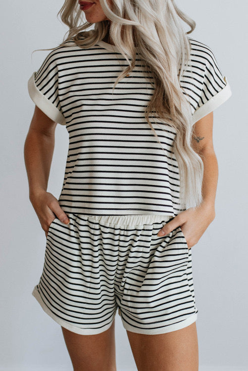 BLK/IVORY STRIPED SET