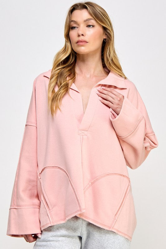 BLUSH VNECK DOLMAN SLEEVE PULLOVER