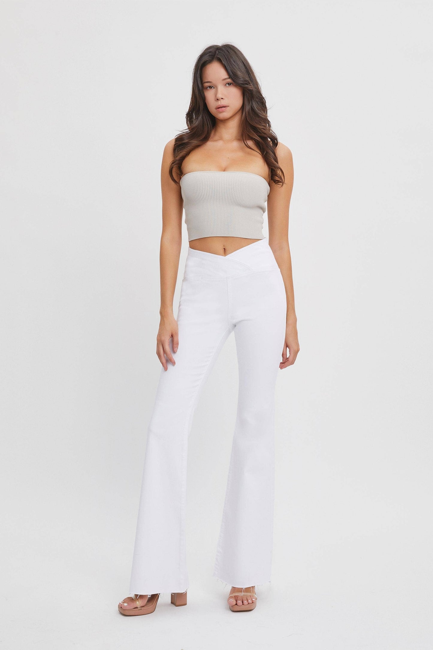 WHITE CROSS WAISTBAND FLARES