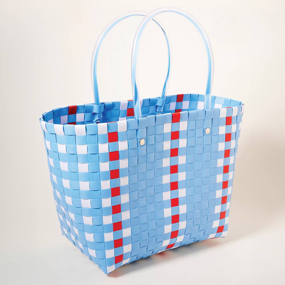 BLUE RED WOVEN TOTE BAG