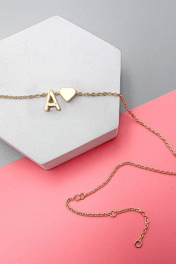 BRASS MONOGRAM HEART CHARM NECKLACE