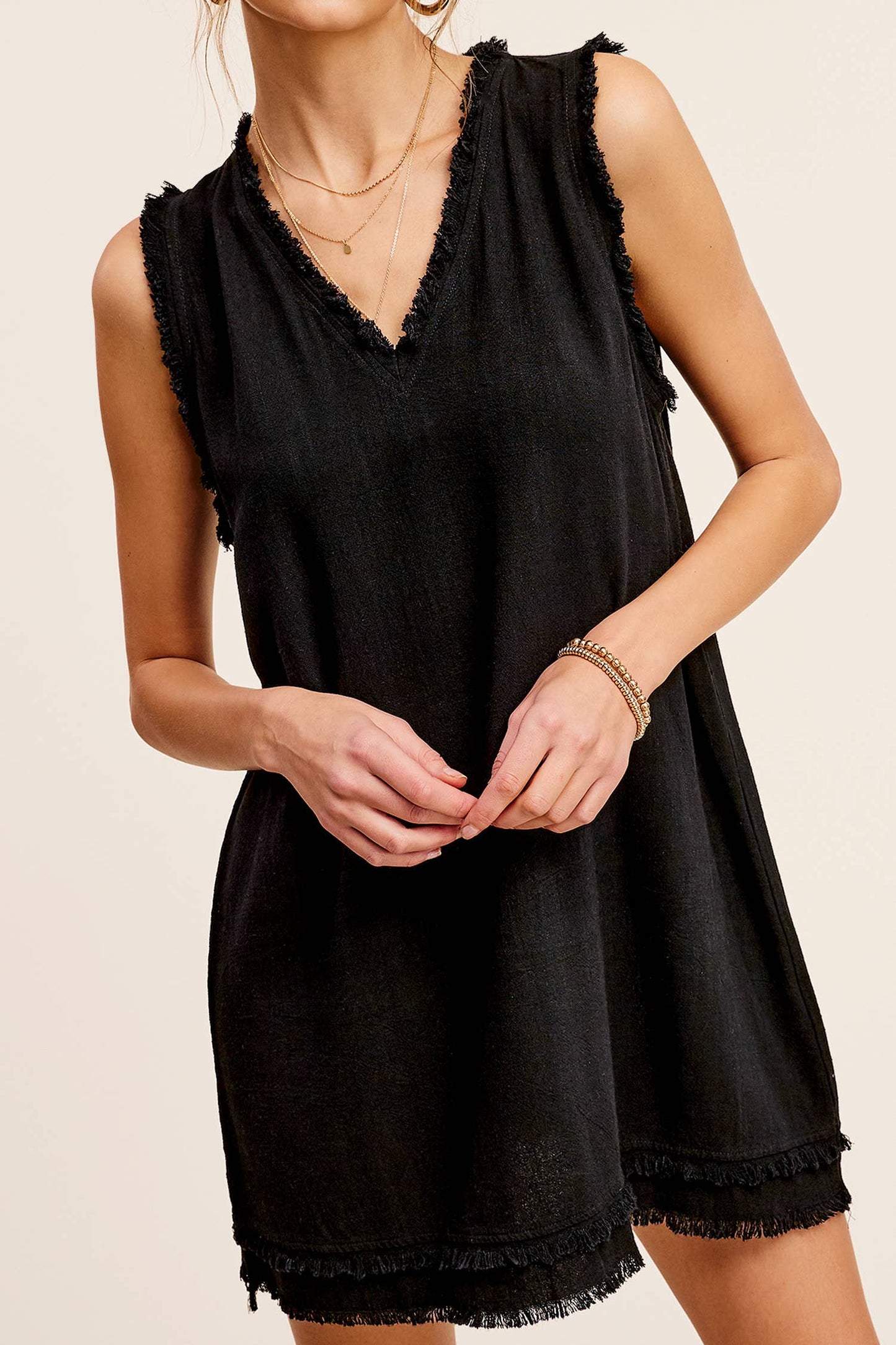 SOFT WASH VNECK DRESS: BLACK