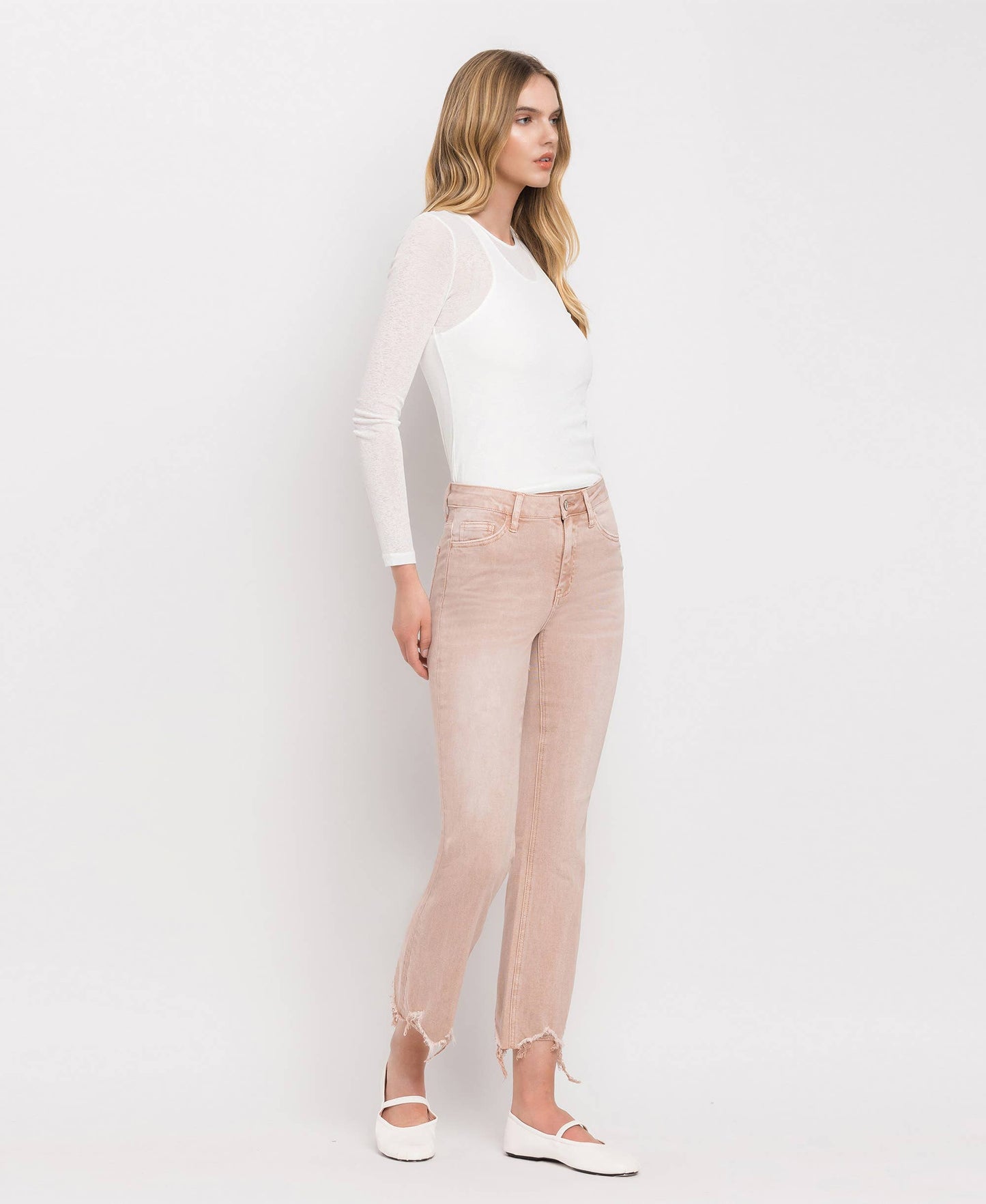 CROP FLARE JEANS- CORAL